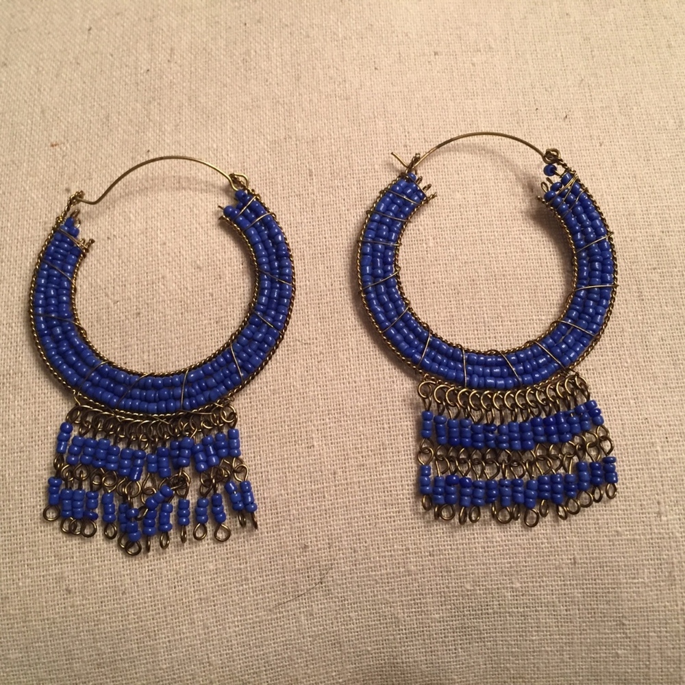 Blue Bead Hoop Earrings